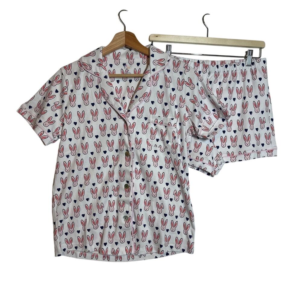 Roller Rabbit Love Bunnies Cotton Polo Pajama Short Set Sz M Short Sleeves PJs